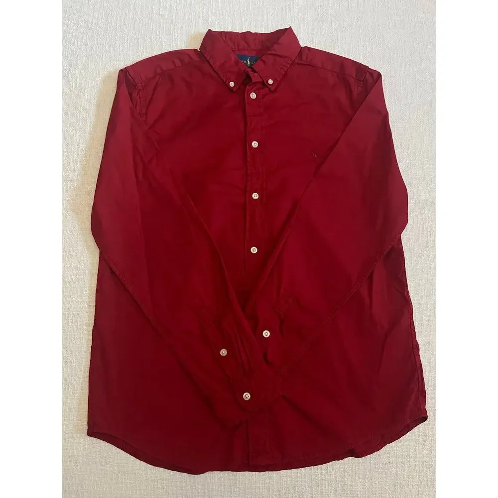 Polo Ralph Lauren Button Down Shirt Red Youth Boys XL 18-20 Fits Men S Small LS